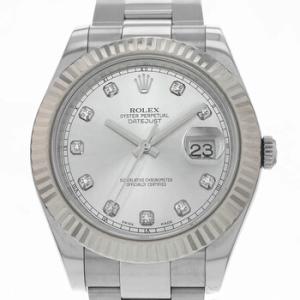 Preowned Rolex Datejust Ii Automatic Chronometer Diamond Silver Dial Watch 116334 SDO