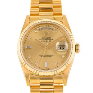 Preowned Rolex DayDate 36 Automatic Chronometer Diamond Gold Dial Watch 18238 CDP
