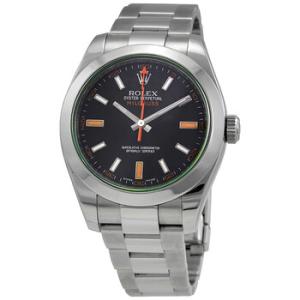 Preowned Rolex Milgauss Black Dial Domed Bezel Green Crystal Oyster Bracelet Watch 116400V