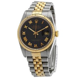 Preowned Rolex Oyster Perpetual Datejust 36 Automatic Chronometer Black Dial Watch 16233 BKRJ