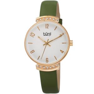 Quartz Crystal Silver Dial Green Leather Watch BUR254GN