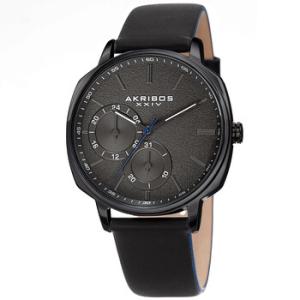 Quartz Grey Dial Black Leather Watch AK1022BK