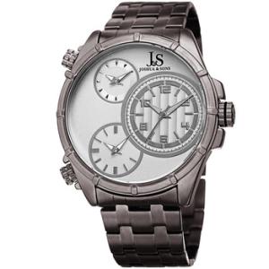 Quartz Silver Triple Time Zone Dial Watch JX128GN