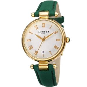 Quartz White Dial Green Leather Watch AK1070GN