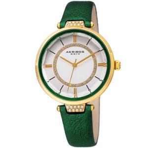 Quartz White Dial Green Leather Watch AK1116GN