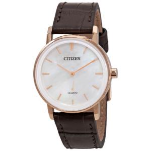 Quartz White Mother of Pearl Dial Brown Leather Watch EQ906304D