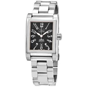 Rectangular Day Date Automatic Black Dial Watch 01 585 7525 406407 8 20