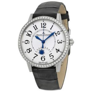 Rendezvous Day and Night Silver Dial Stainless Steel Diamond Black Leather Watch Q3448421