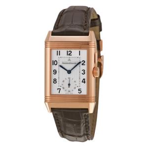 Reverso Duo Silver Dial 18kt Rose Gold Brown Leather Q2712410