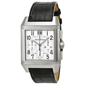 Reverso Squadra Chronograph Silver Dial Black Leather Watch Q7018420