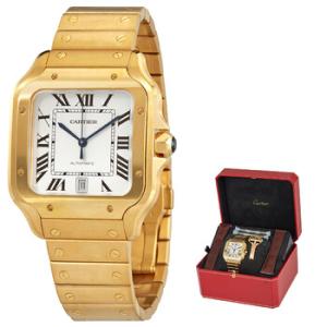 Santos Automatic White Dial 18kt Yellow Gold Watch WGSA0029