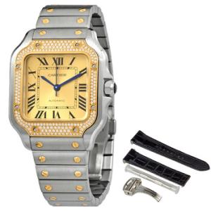 Santos Medium Model 18k Yellow Gold Steel Diamond Automatic Diamond Watch W3SA0007