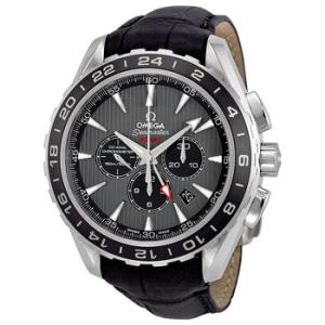 Seamaster Teak Grey Dial GMT Chronograph Black Leather Watch 231.13.44.52.06.001