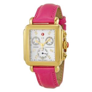 Signature Deco Mother of Pearl Dial Goldtone Pink Leather Watch MWW06P000133