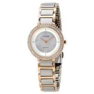 Silhouette Crystal White Mother of Pearl Dial Two Tone Watch EM048389D