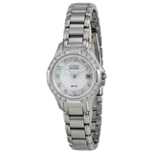 Silhouette EcoDrive Diamond Mother of Pearl Dial Stainless Steel Watch EW213051D