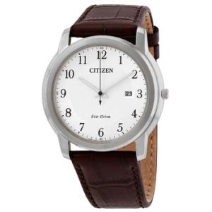 Silver Dial Brown Leather Watch AW121112A