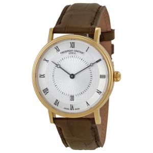 Silver Guilloche Dial Brown Leather Watch FC306MC4S35