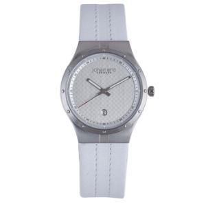 Skive Silvertone Steel White Leather Date Watch JE300104001