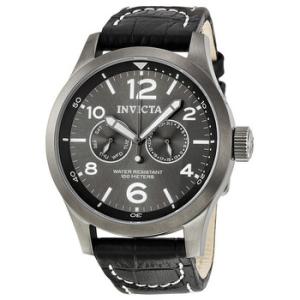 Specialty Military Grey Dial Black Leather Watch