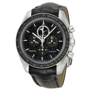 Speedmaster Chronograph Black Dial Black Leather Watch