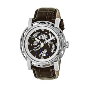 Stavros Black Skeleton Dial Brown Leather Watch RN3701