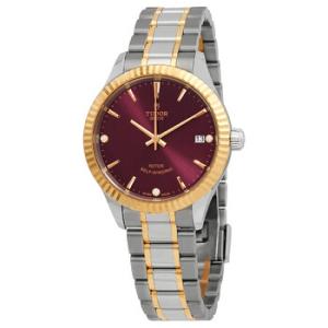 Style Automatic Diamond Burgundy Dial Watch