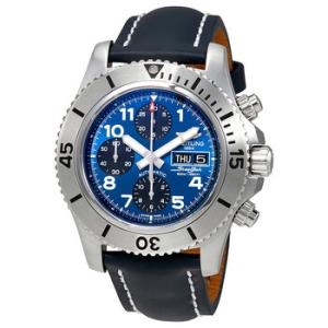 Superocean Chronograph Automatic Blue Dial Blue Leather Watch A13341C3C893BLLT