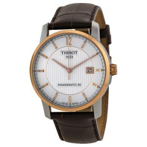 TClassic Automatic TwoTone Titanium Silver Dial Brown Leather Watch T0874075603700