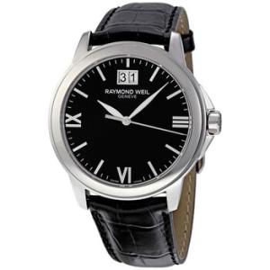 Tradition Black Dial Black Leather Strap Watch 5476ST00207