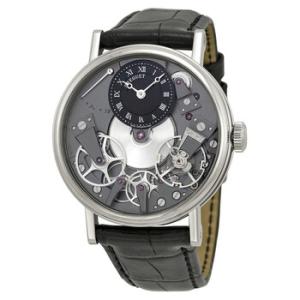 Tradition Black Skeleton Dial 18kt White Gold Black Leather Watch 7027BBG99V6