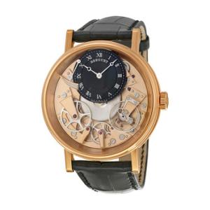 Tradition Black and Champagne Skeleton Dial 18kt Rose Gold Black Leather Watch 7057BRR99W6