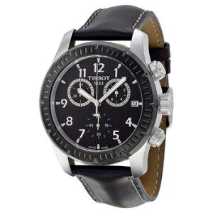 V8 Chronograph Black Dial Black Leather Watch T0394172605700
