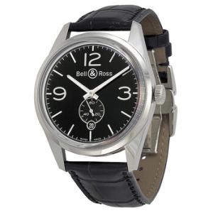 Vintage Officer Black Dial Black Leather Watch BRG123BLSTSCR