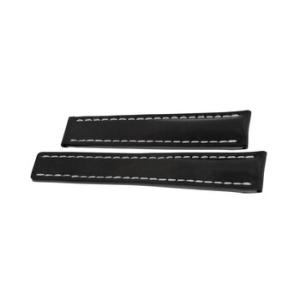 Watch Band Strap styled in Black Leather and White Stitching 2018mm