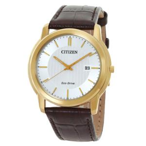 White Dial Brown Leather Watch AW121210A