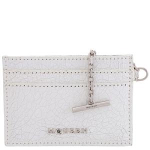 White  Cognac  Silver Crackled Leather Card Holder Sling