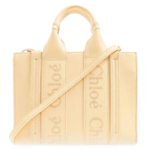 Woody Small Logo Embroidered Leather Tote