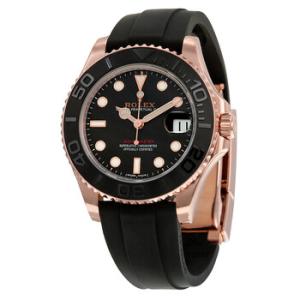 YachtMaster 37 Automatic Black Dial 18kt Everose Gold Black Rubber Strap Watch 268655BKSRS