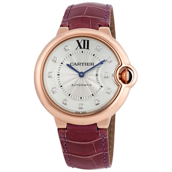 Ballon Bleu Silver Dial 18kt Rose Gold Purple Leather Watch WE902028