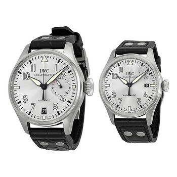 Big Pilot Rhodium Dial Leather Strap Father and Son Watch Set IW500906 IW325519