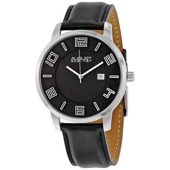 Black Dial Black Leather Watch AS8108BKS