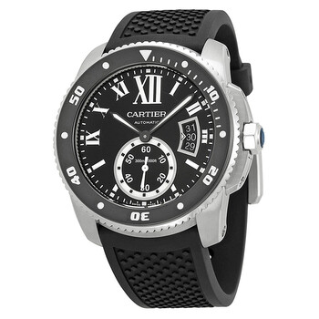 Calibre de Cartier Black Dial Rubber Watch W7100056
