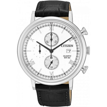 Chronograph Quartz White Dial Black Leather Watch AN361012A