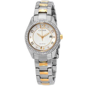 Crystal EcoDrive Silver Dial TwoTone Watch FE114671A