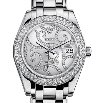 Datejust Rhodium Set with Diamond Dial 18 Carat White Gold Automatic Watch 81339ARABESQUE