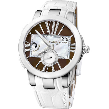 Executive Dual Time Brown and Mother of Pearl Diamond Dial Automatic Watch