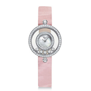 Happy Diamonds Mother of Pearl Dial Pink Fabric Strap Watch