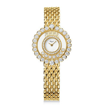 Happy Diamonds White Dial 18 kt Yellow Gold Watch