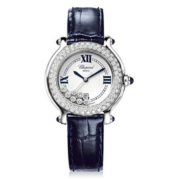 Happy Sport Classic Diamond White Dial Blue Leather Watch